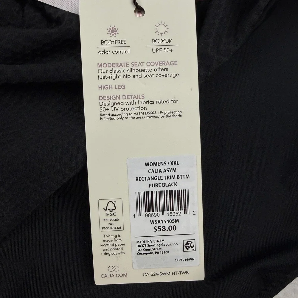 CALIA Womens Asymetrical Rectangle Trim Swim Bottom Beach Wear Black Sz XXL NWT‎